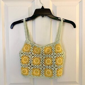 Pacsun Pale Green and Yellow Crochet Tank Top